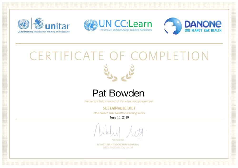 Certificate of Completion: Sustainable Diet