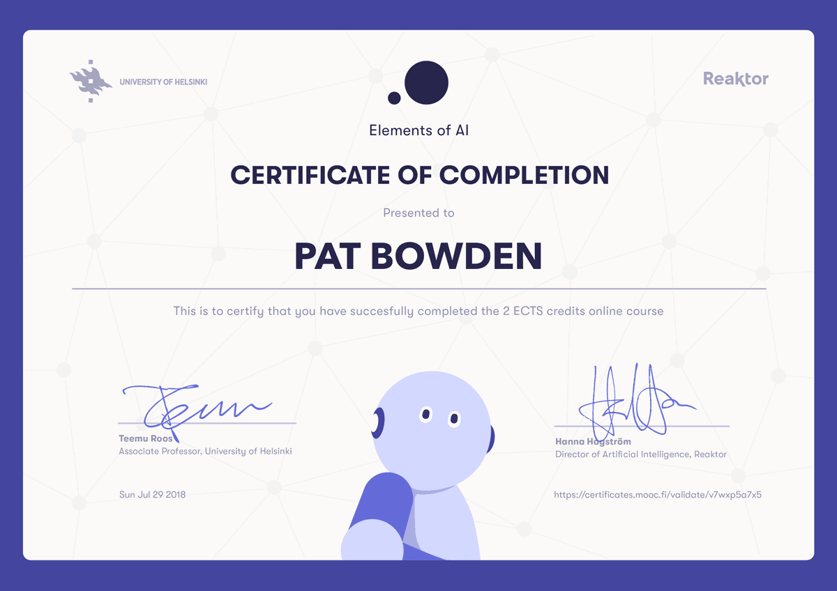Certificate of Completion: Elements of AI