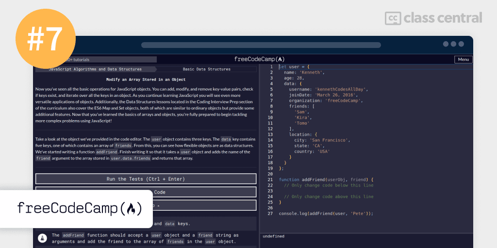 Free Course: JavaScript Algorithms and Data Structures from freeCodeCamp