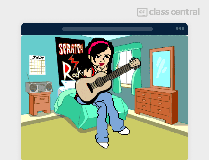 Ruby sitting on a bed holding a guitar.