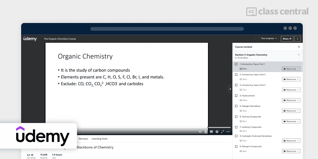 Organic chemistry is the study of carbon compounds